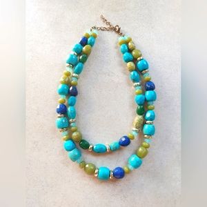 Blue/Green necklace, double strand.  18inch